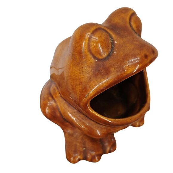 Vintage Wide Mouth Ceramic Frog Kitchen Sponge‎ Scrubber Holder Brown - Picture 1 of 5